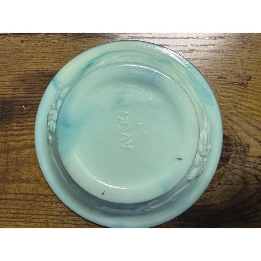 Vintage 70's Avon Aqua Milk Glass Vanity Bowl Floral Trinket Tray Jewelry Dish - Picture 5 of 14